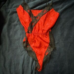 red and black lace bodysuit